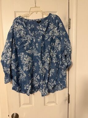 Torrid Blue/ChambrayFloral V-Neck Blouse
